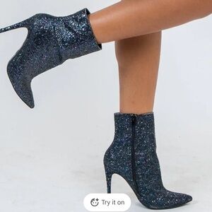Renvy Black Sparkly Ankle Booties
